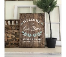 ARW Custom Wood Sign - Welcome Family Names - 14"×19" Wood Plank Sign